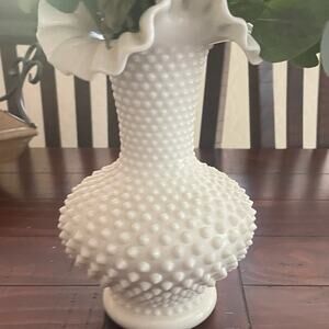 Fenton milk glass white hobnail ruffled vase